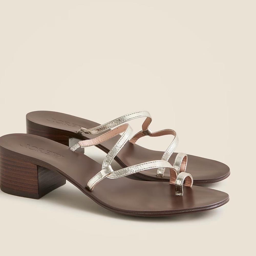 NWT in box J.Crew Sz 9.5 Toe-ring block-heel sandals in metallic leather